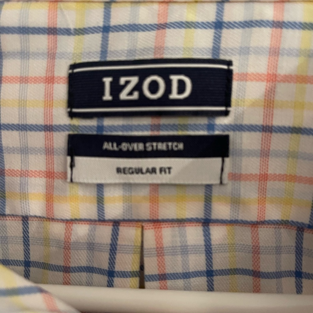 Izod Men's Casual Plaid Shirt - Blue, Yellow, Red